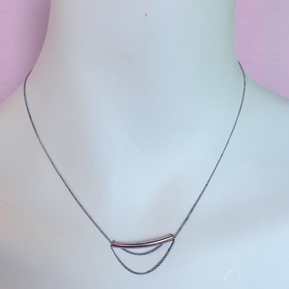 Silver Tone Necklace with Rose-tone Bar Pendant, NWT - Picture 3 of 3